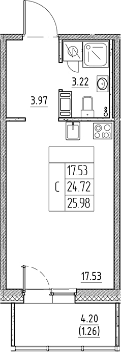 Планировка — Сезоны, Студия, 25 м²