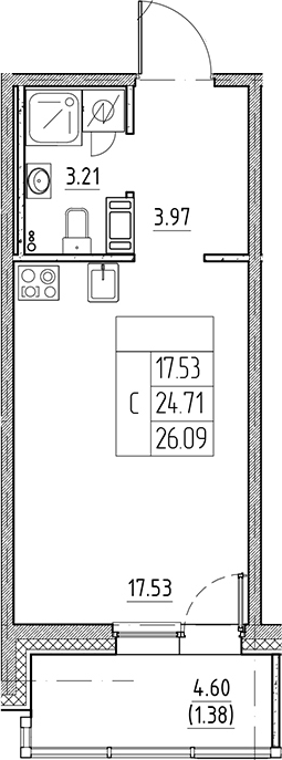 Планировка — Сезоны, Студия, 25 м²