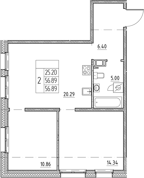 Планировка — Сезоны, 3-комн., 57 м²