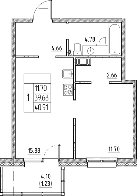 Планировка — Сезоны, 2-комн., 40 м²