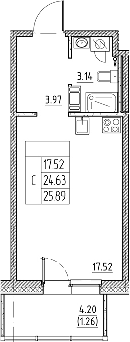 Планировка — Сезоны, Студия, 25 м²