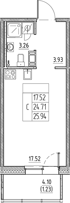 Планировка — Сезоны, Студия, 25 м²