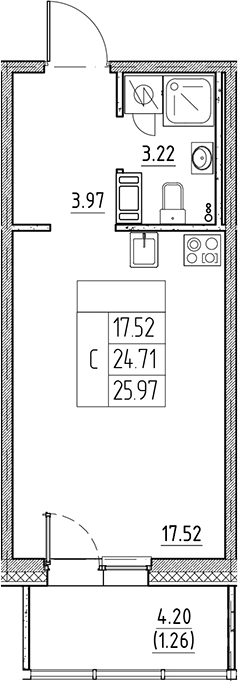 Планировка — Сезоны, Студия, 25 м²