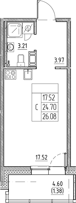 Планировка — Сезоны, Студия, 25 м²