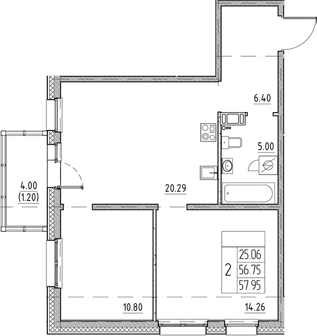 Планировка — Сезоны, 3-комн., 57 м²