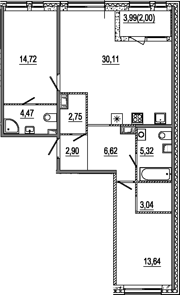 Планировка — Знатный, 3-комн., 84 м²