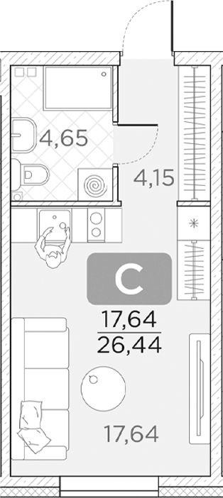 Планировка — Гильдия, Студия, 26 м²