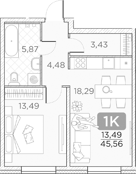 Планировка — Гильдия, 2-комн., 46 м²