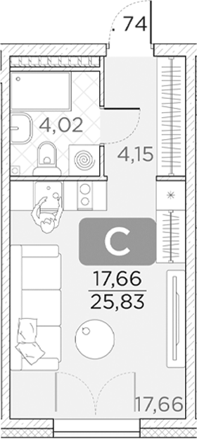 Планировка — Гильдия, Студия, 26 м²