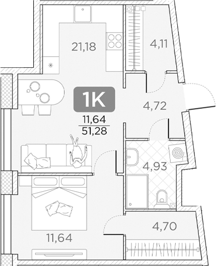 Планировка — Гильдия, 2-комн., 51 м²
