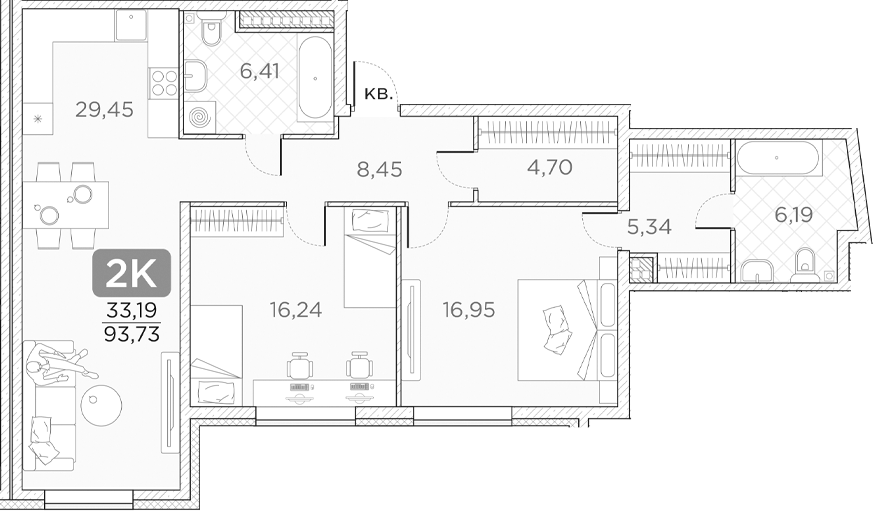 Планировка — Гильдия, 3-комн., 94 м²