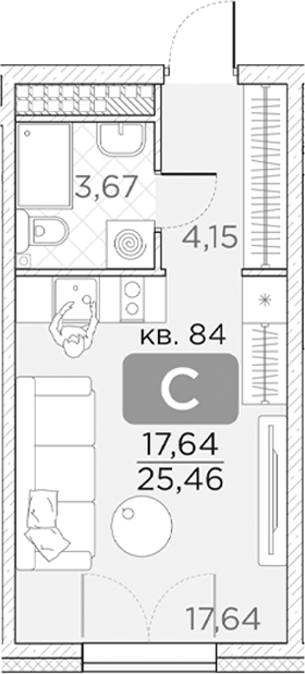 Планировка — Гильдия, Студия, 25 м²