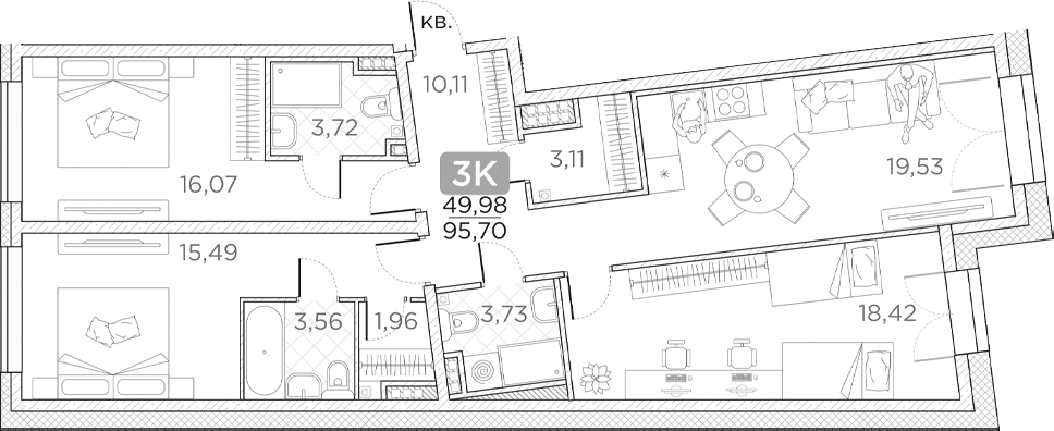 Планировка — Гильдия, 4-комн., 96 м²