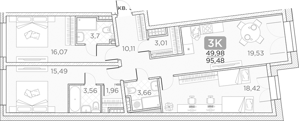 Планировка — Гильдия, 4-комн., 95 м²