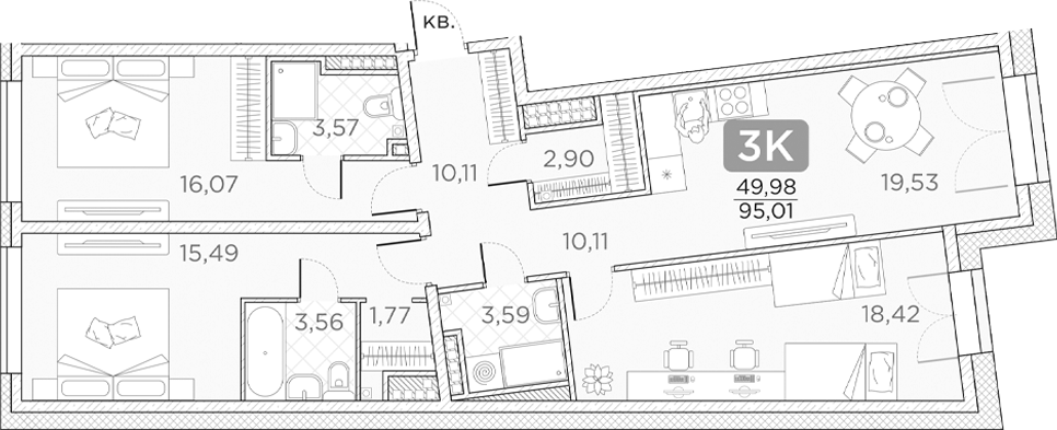 Планировка — Гильдия, 4-комн., 95 м²