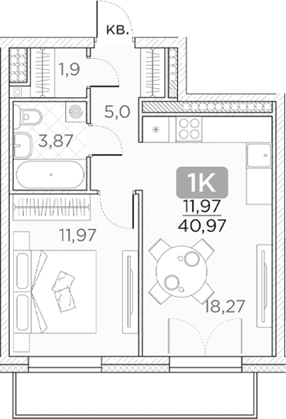 Планировка — Гильдия, 2-комн., 41 м²