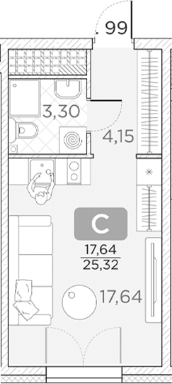 Планировка — Гильдия, Студия, 25 м²