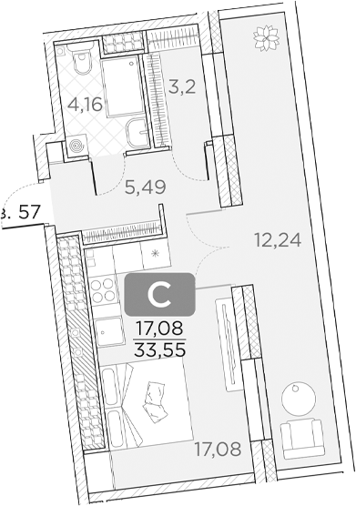 Планировка — Гильдия, Студия, 30 м²