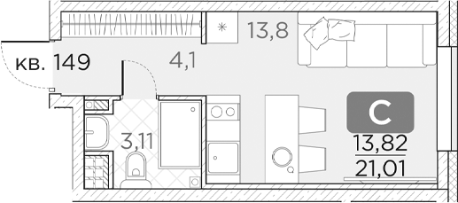 Планировка — Гильдия, Студия, 21 м²