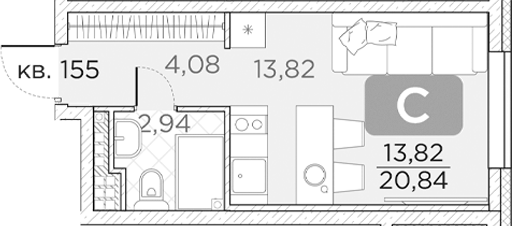 Планировка — Гильдия, Студия, 21 м²