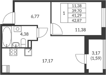Планировка — Амурино, 1-комн., 40 м²