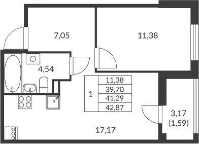 Планировка — Амурино, 1-комн., 40 м²