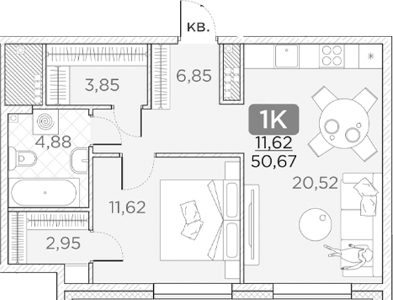 Планировка — Гильдия, 2-комн., 51 м²