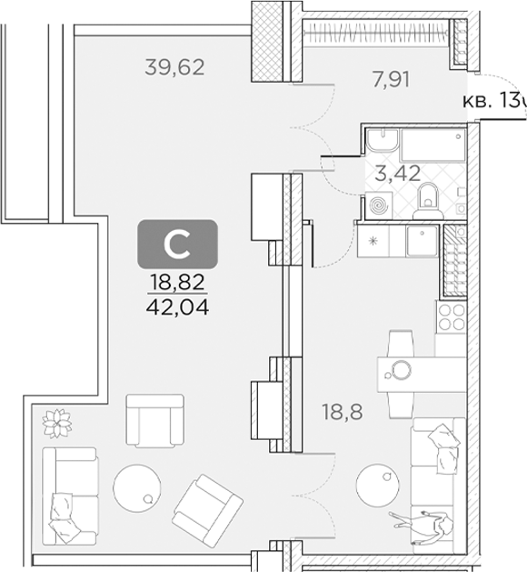 Планировка — Гильдия, Студия, 30 м²