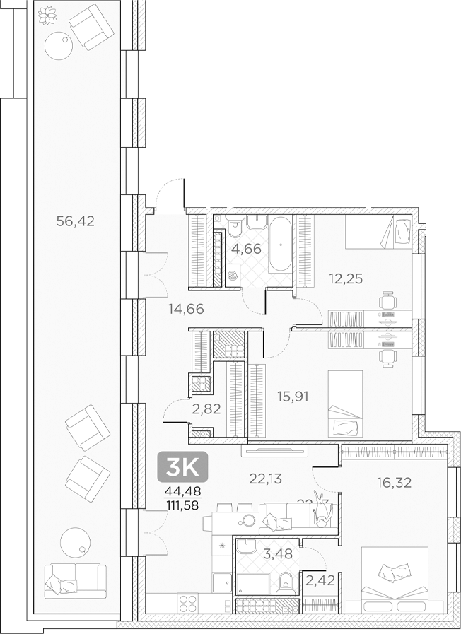 Планировка — Гильдия, 4-комн., 95 м²