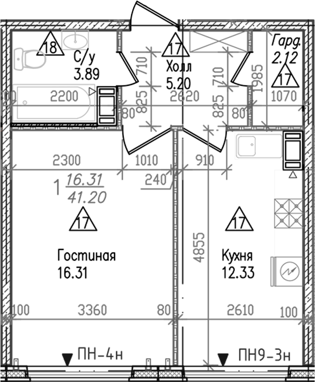 Планировка — УЮТ, 1-комн., 40 м²