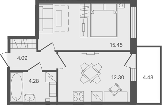 Планировка — Рауни, 1-комн., 36 м²