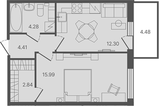 Планировка — Рауни, 1-комн., 40 м²