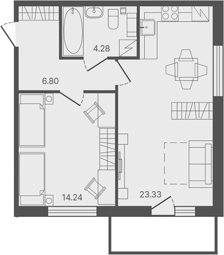 Планировка — Рауни, 1-комн., 49 м²