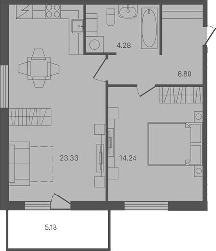 Планировка — Рауни, 1-комн., 49 м²