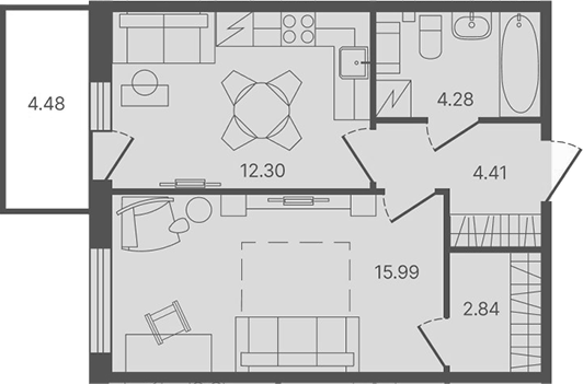 Планировка — Рауни, 1-комн., 40 м²