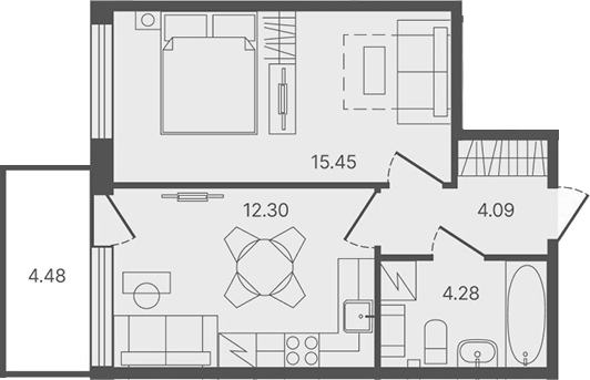 Планировка — Рауни, 1-комн., 36 м²