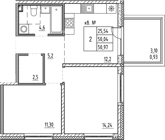Планировка — PLUS Пулковский, 2-комн., 50 м²