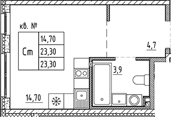 Планировка — PLUS Пулковский, Студия, 23 м²