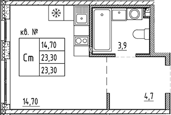 Планировка — PLUS Пулковский, Студия, 23 м²