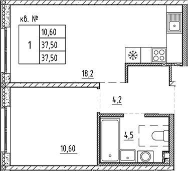 Планировка — PLUS Пулковский, 2-комн., 38 м²