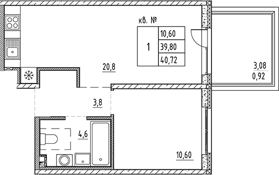 Планировка — PLUS Пулковский, 2-комн., 40 м²