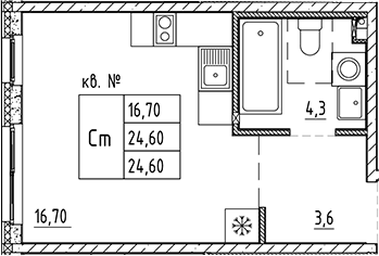 Планировка — PLUS Пулковский, Студия, 25 м²