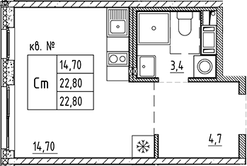 Планировка — PLUS Пулковский, Студия, 23 м²