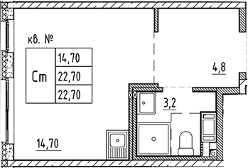 Планировка — PLUS Пулковский, Студия, 23 м²