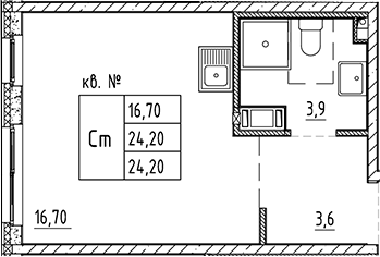 Планировка — PLUS Пулковский, Студия, 24 м²