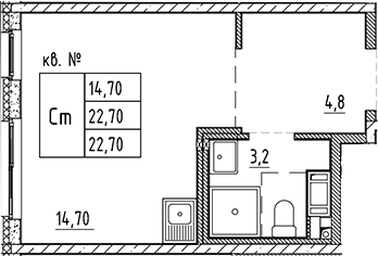 Планировка — PLUS Пулковский, Студия, 23 м²