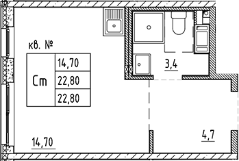 Планировка — PLUS Пулковский, Студия, 23 м²