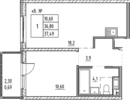 Планировка — PLUS Пулковский, 2-комн., 37 м²