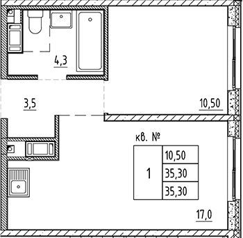 Планировка — PLUS Пулковский, 2-комн., 35 м²