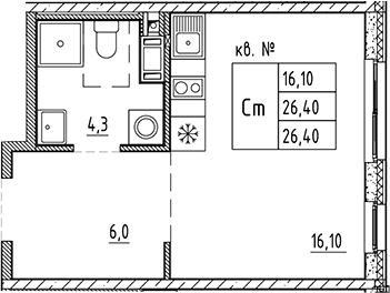 Планировка — PLUS Пулковский, Студия, 26 м²